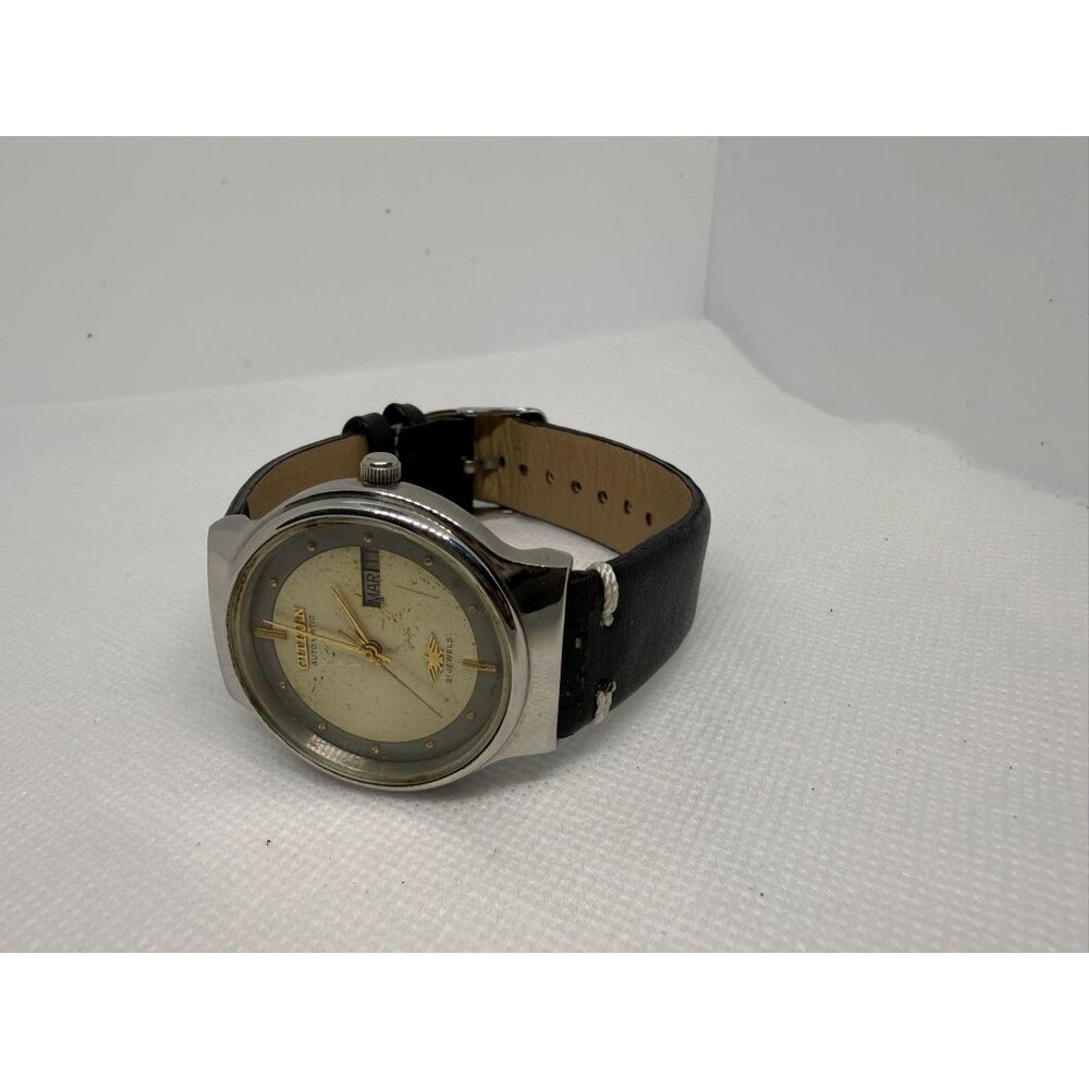 Vintage Citizen Automatic Mens Watch With Black Leather Band & Day-Date Dial - Picture 9 of 11